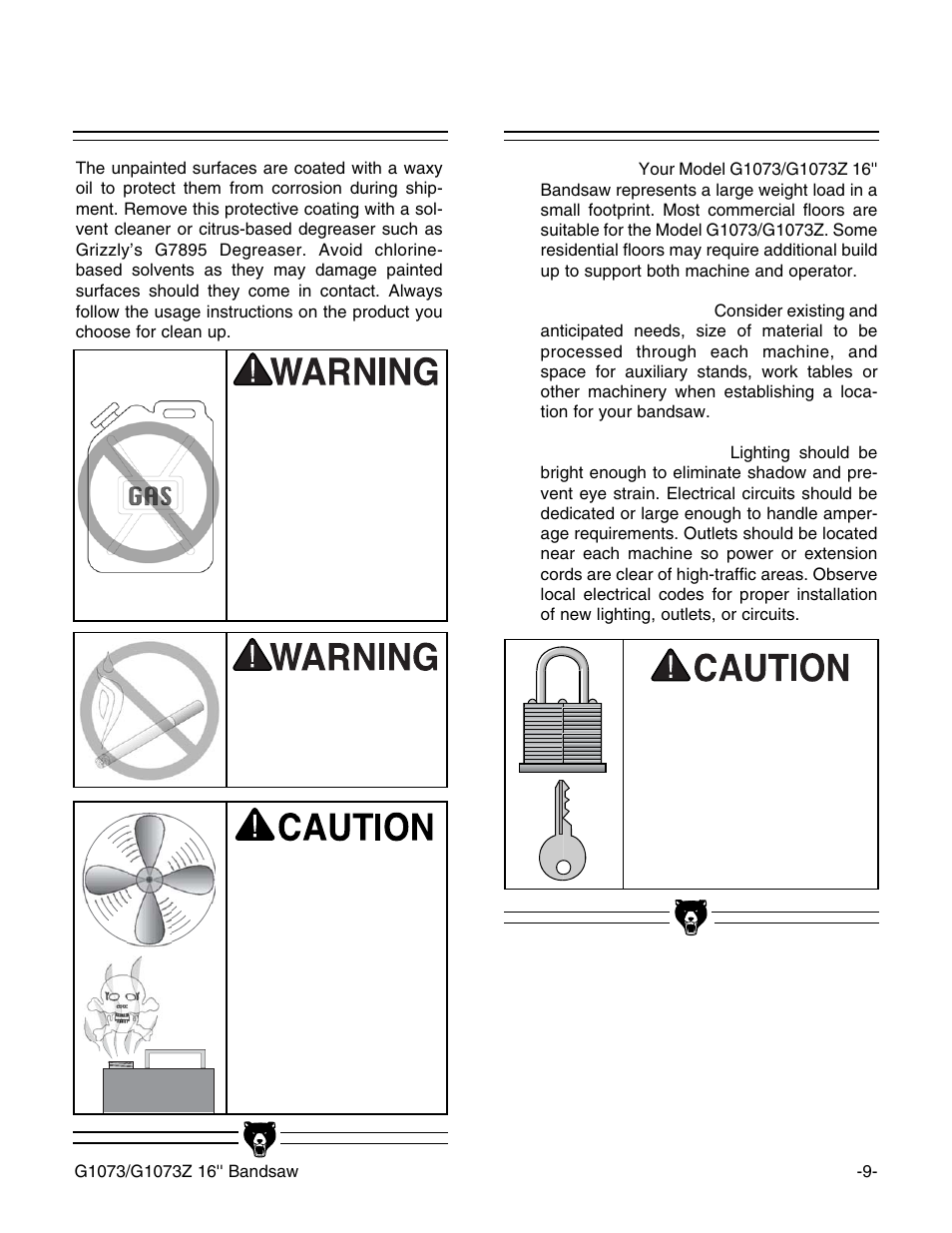 Clean up site considerations | Grizzly G1073/G1073Z User Manual | Page 11 / 48