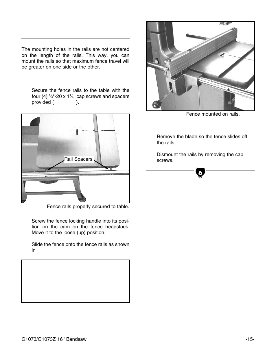 Fence, Notice | Grizzly G1073/G1073Z User Manual | Page 17 / 48