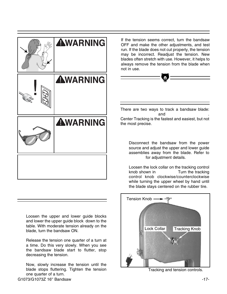 Blade tension blade tracking, Notice | Grizzly G1073/G1073Z User Manual | Page 19 / 48