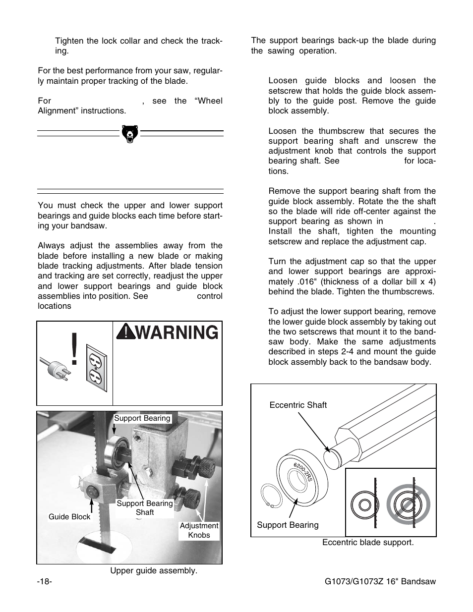 Blade guides | Grizzly G1073/G1073Z User Manual | Page 20 / 48