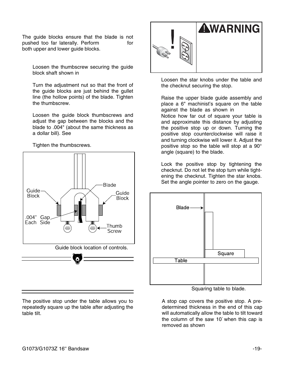 Table stop | Grizzly G1073/G1073Z User Manual | Page 21 / 48