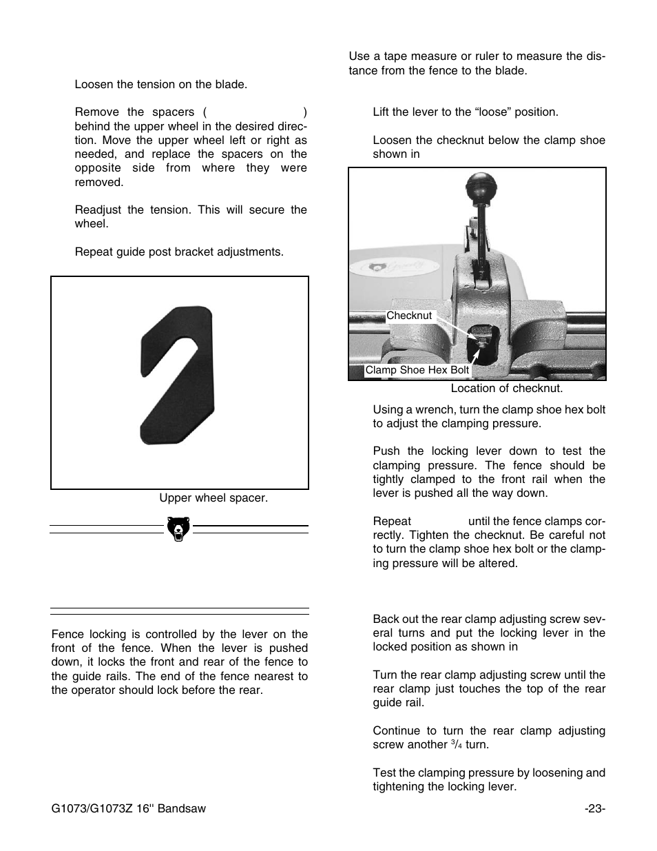 Fence adjustment | Grizzly G1073/G1073Z User Manual | Page 25 / 48