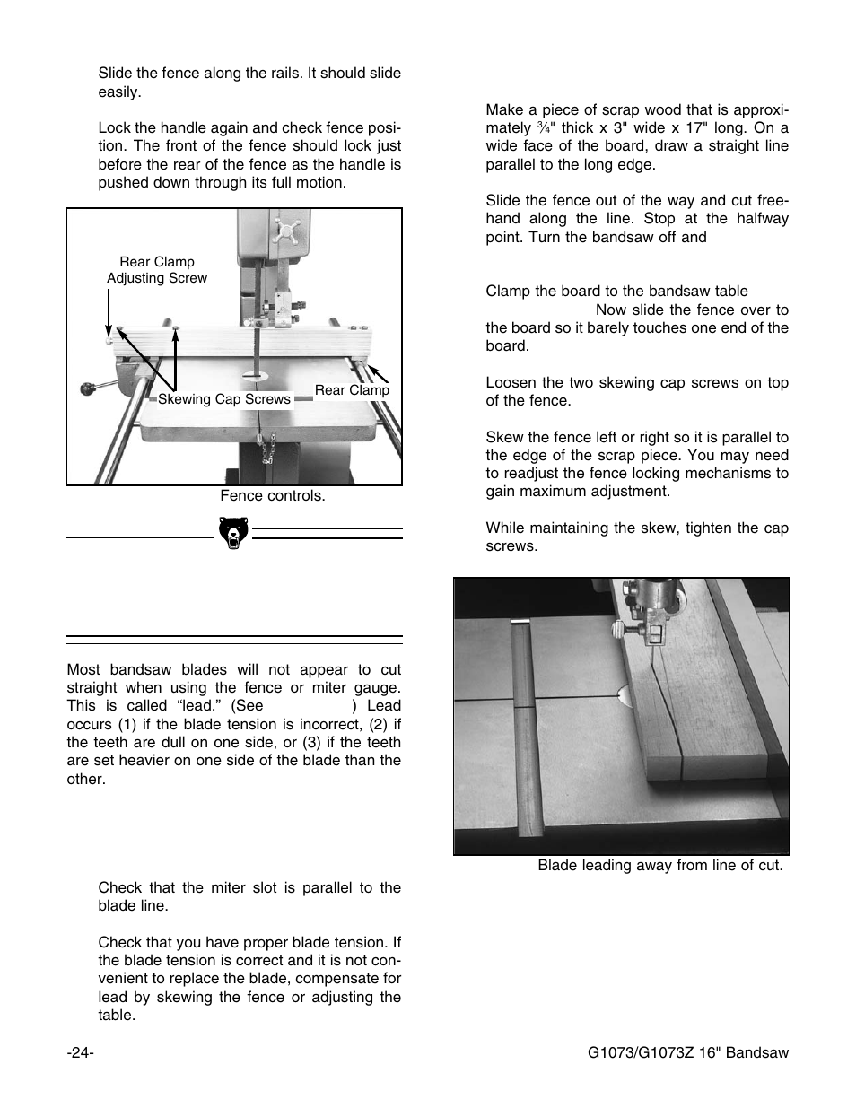 Blade lead | Grizzly G1073/G1073Z User Manual | Page 26 / 48