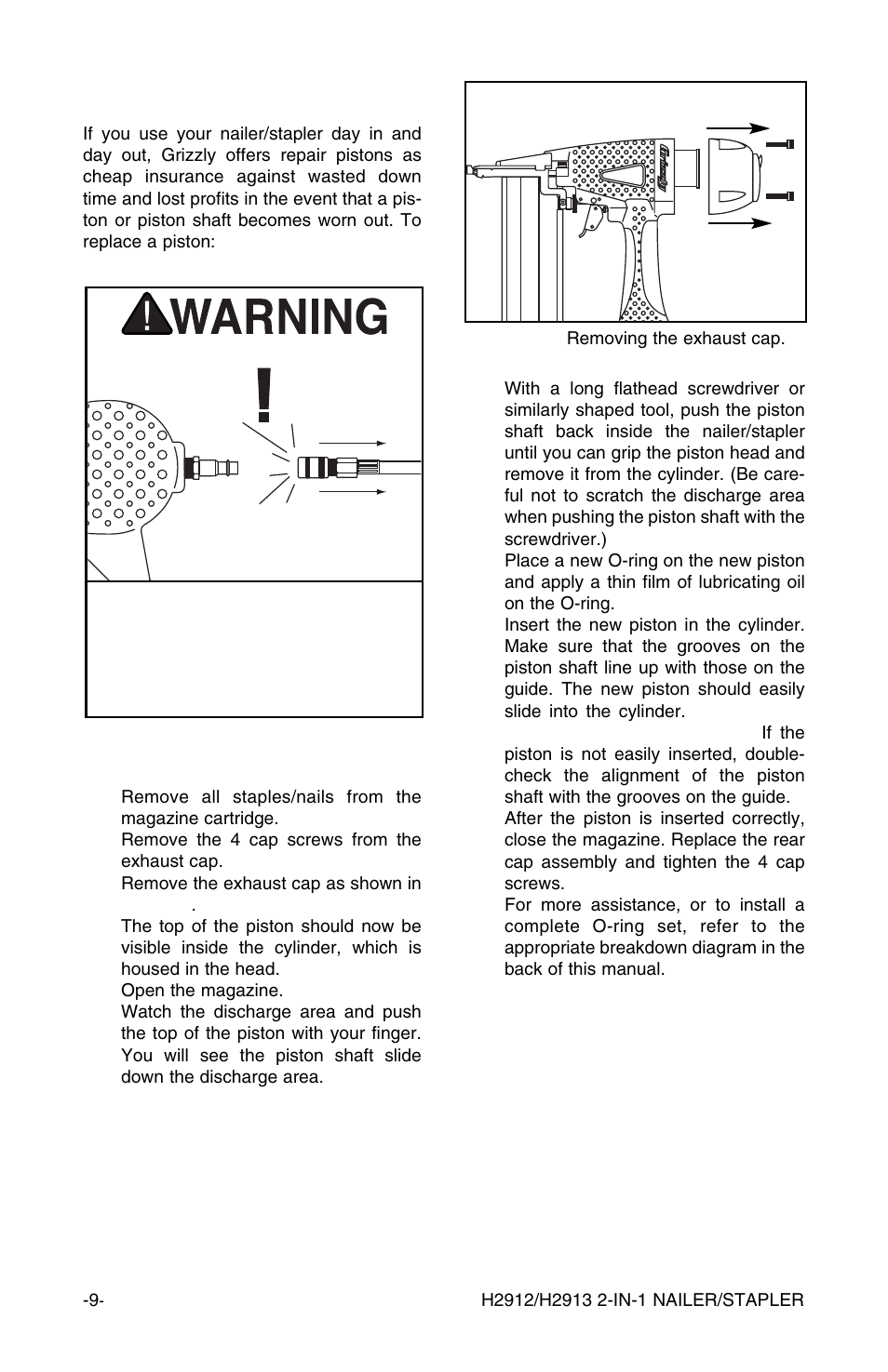 Replacing pistons/o-rings | Grizzly H2912/H2913 User Manual | Page 10 / 20
