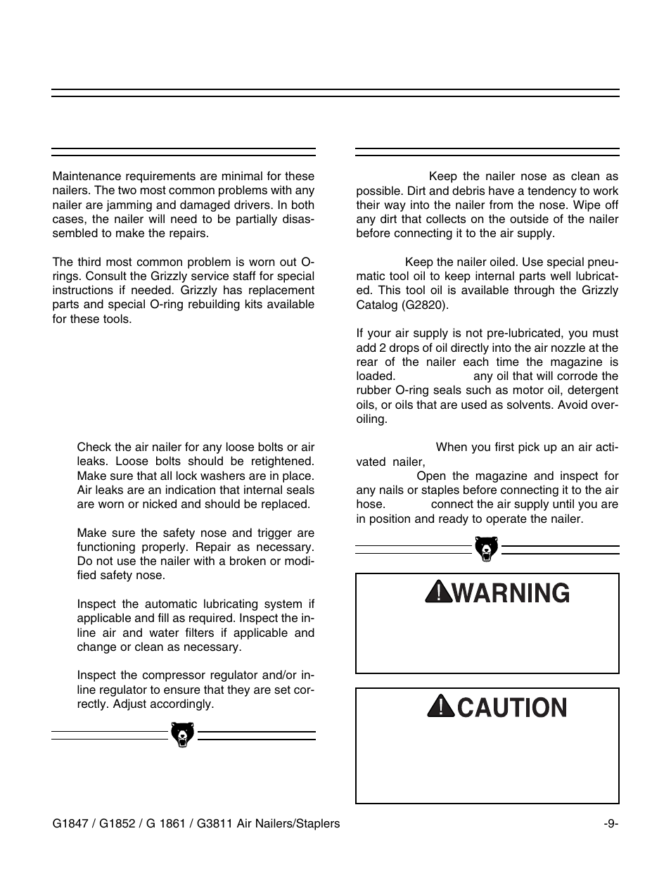 General, Cleaning & oiling | Grizzly G1852 User Manual | Page 10 / 27
