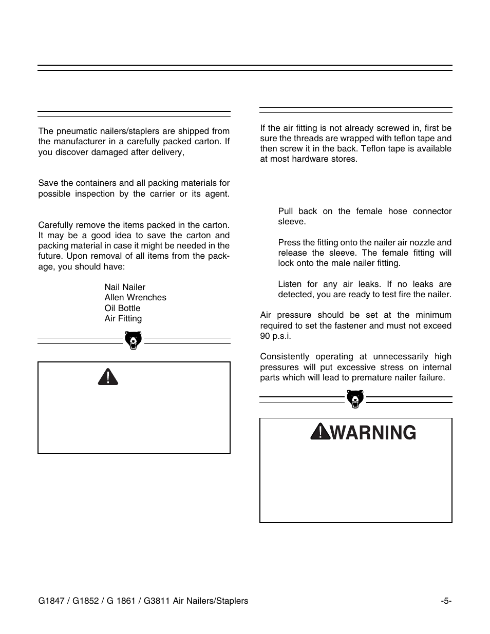 Connecting to air unpacking | Grizzly G1852 User Manual | Page 6 / 27