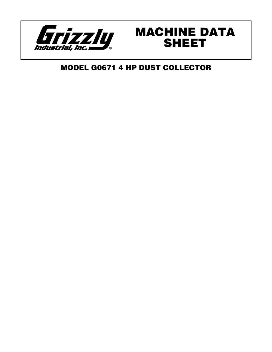 Grizzly G0671 User Manual | 2 pages