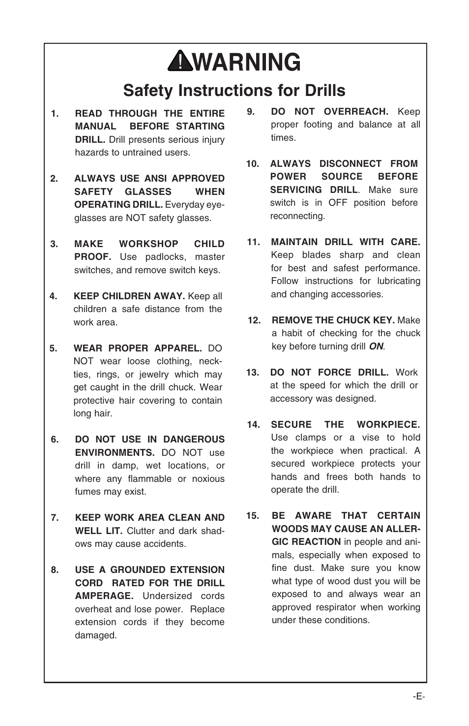 Safety instructions for drills | Grizzly H7859 User Manual | Page 5 / 12