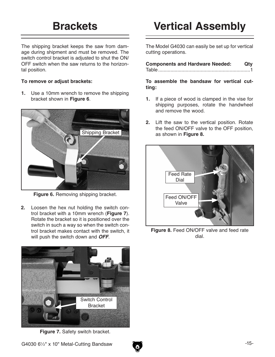 Brackets, Vertical assembly | Grizzly G4030 User Manual | Page 17 / 48