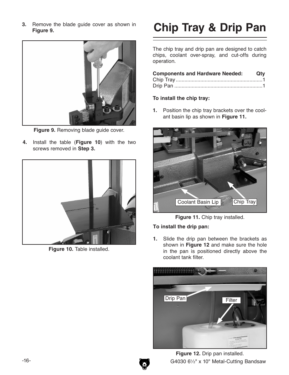 Chip tray & drip pan | Grizzly G4030 User Manual | Page 18 / 48