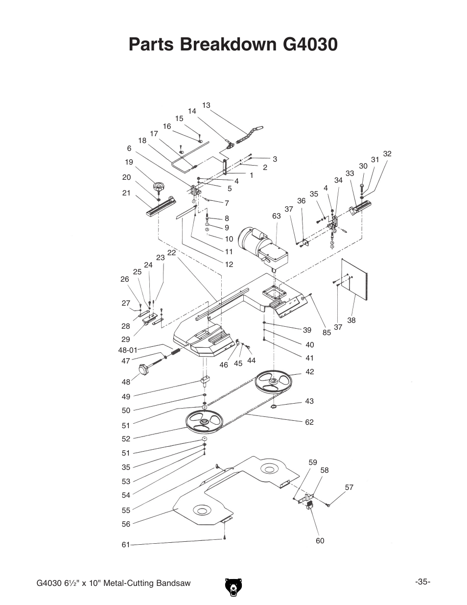 Parts breakdown g4030 | Grizzly G4030 User Manual | Page 37 / 48