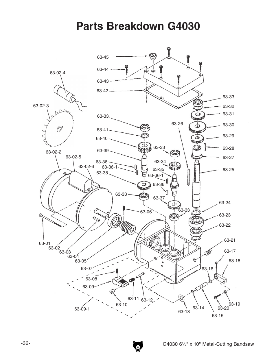 Parts breakdown g4030 | Grizzly G4030 User Manual | Page 38 / 48