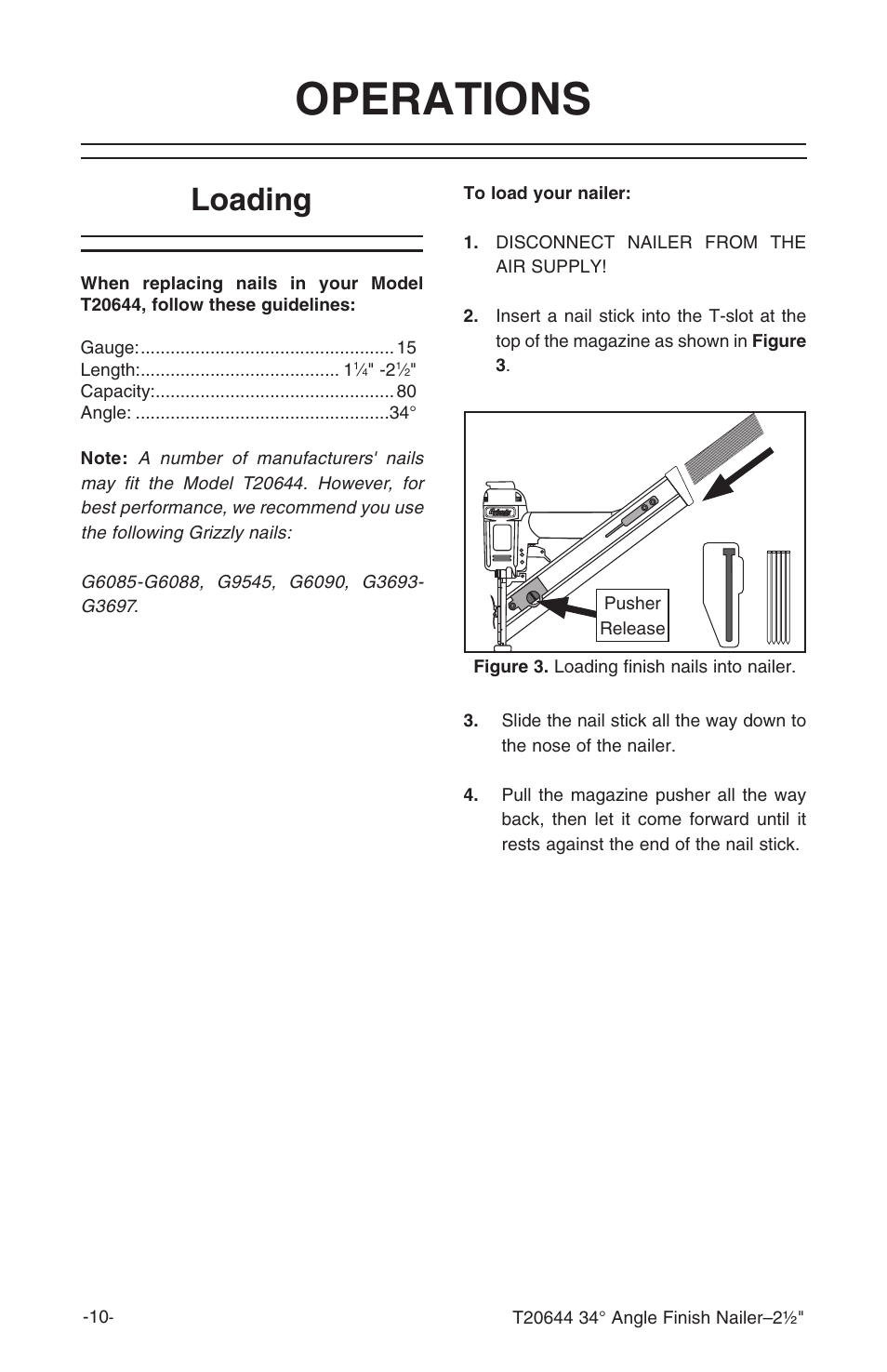 Operations, Loading | Grizzly T20644 User Manual | Page 11 / 20