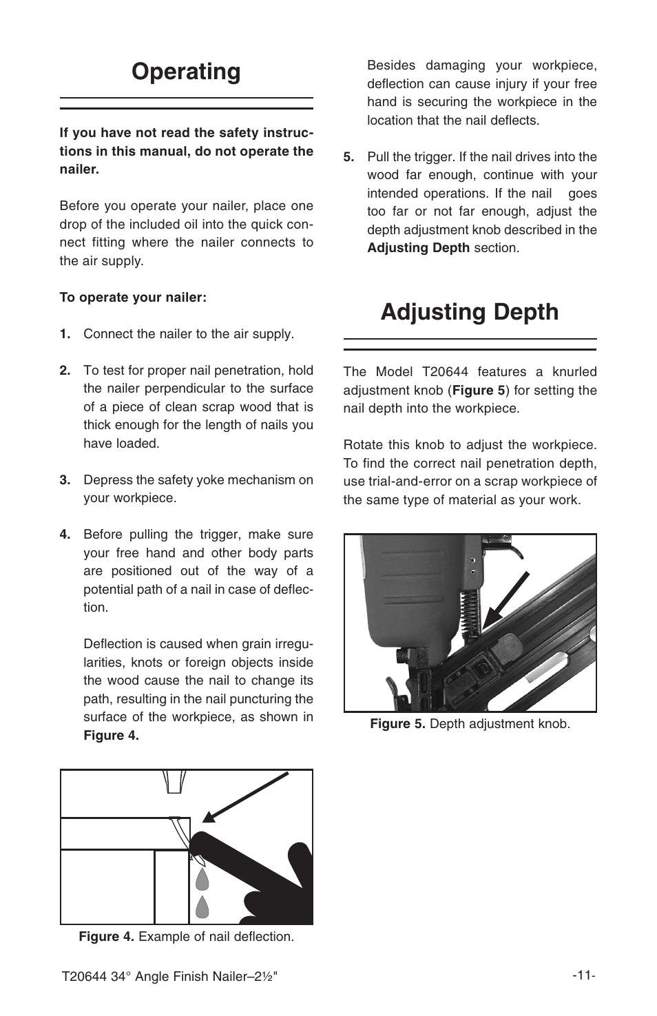 Operating, Adjusting depth | Grizzly T20644 User Manual | Page 12 / 20