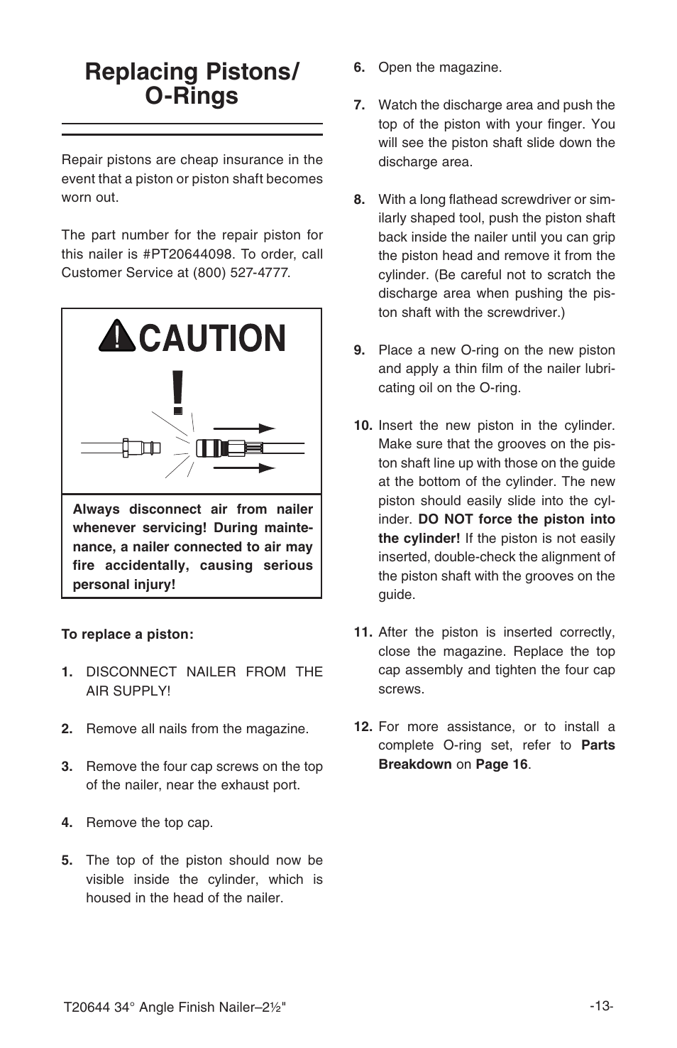 Replacing pistons/ o-rings | Grizzly T20644 User Manual | Page 14 / 20