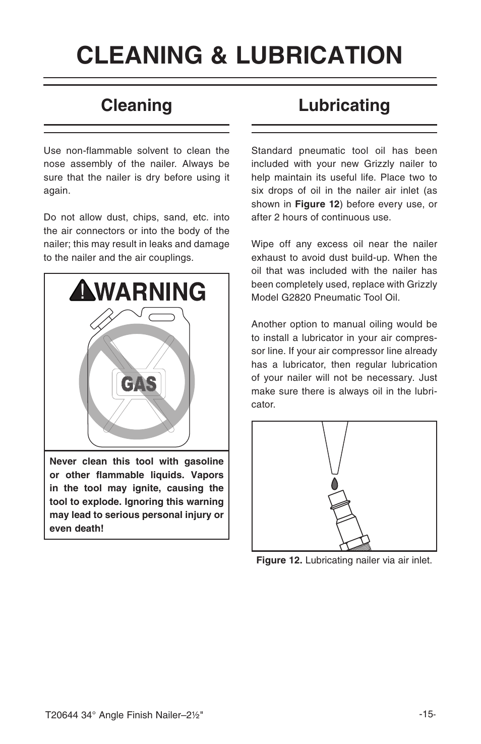 Cleaning & lubrication, Cleaning, Lubricating | Grizzly T20644 User Manual | Page 16 / 20
