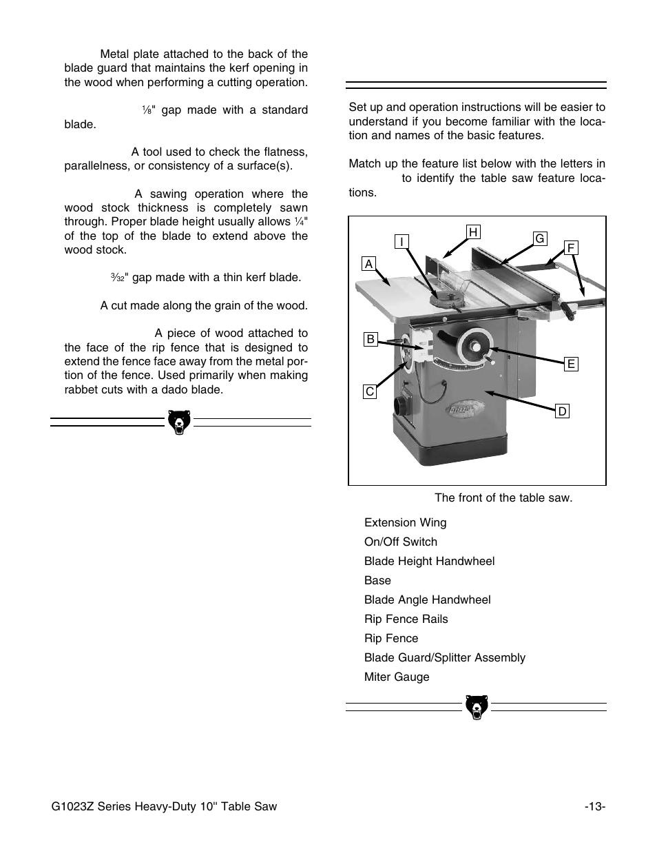 Main features | Grizzly G1023Z User Manual | Page 15 / 63