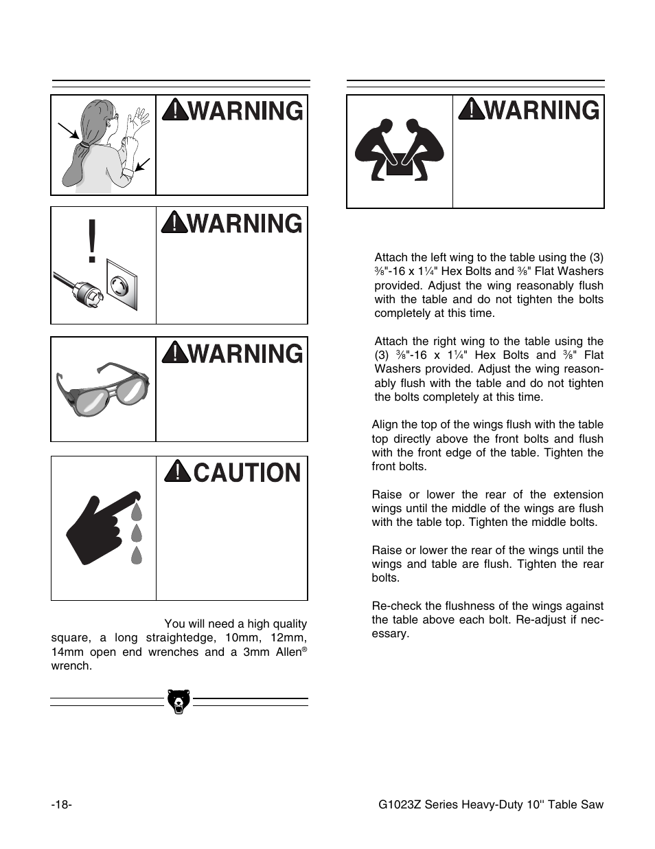 Extension wings beginning assembly | Grizzly G1023Z User Manual | Page 20 / 63