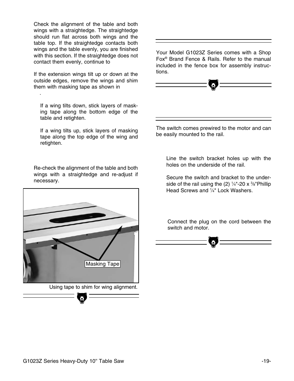 Switch, Fence & rails | Grizzly G1023Z User Manual | Page 21 / 63