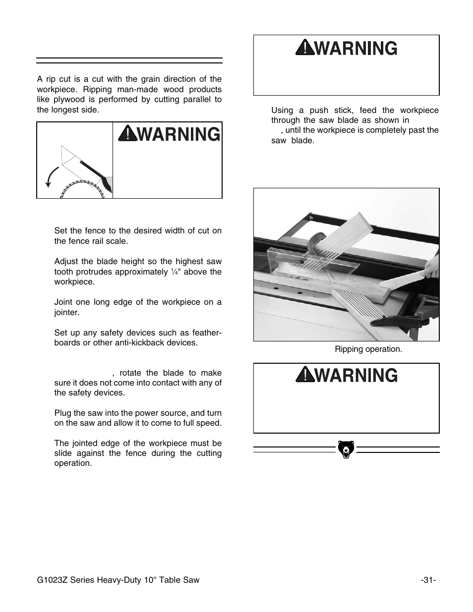 Ripping | Grizzly G1023Z User Manual | Page 33 / 63