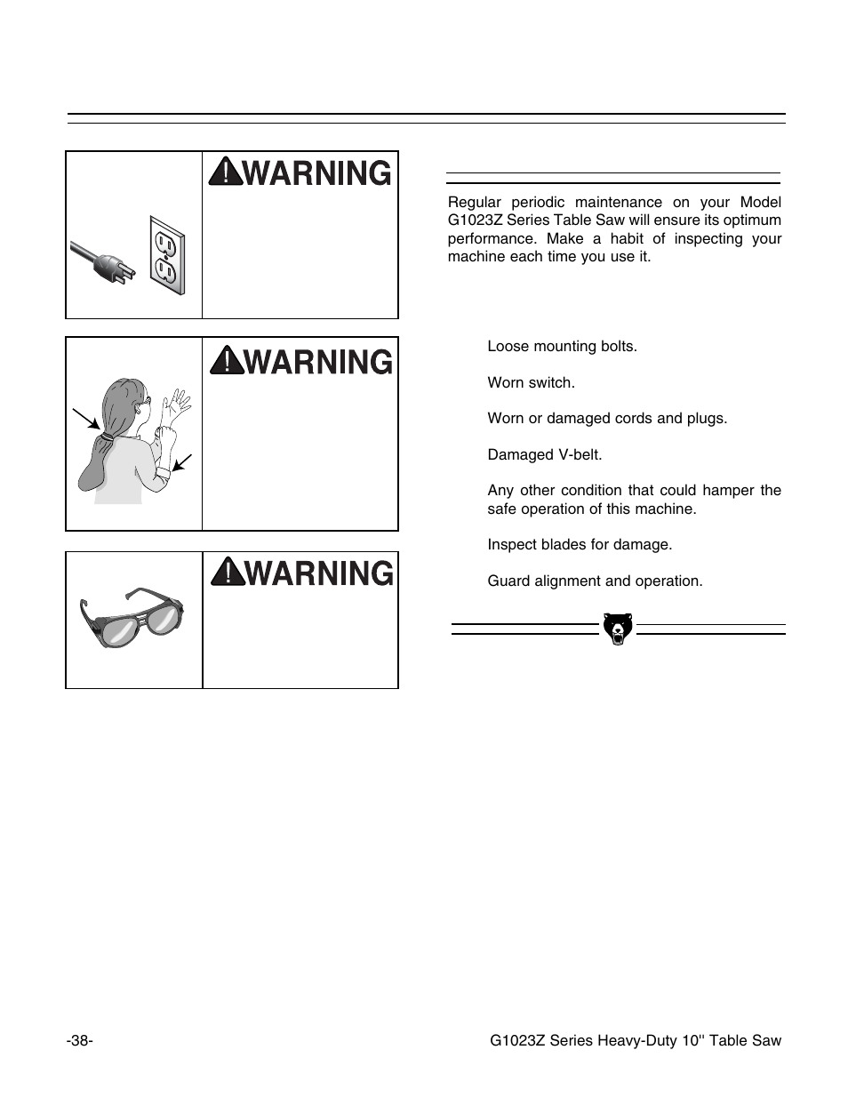 General | Grizzly G1023Z User Manual | Page 40 / 63