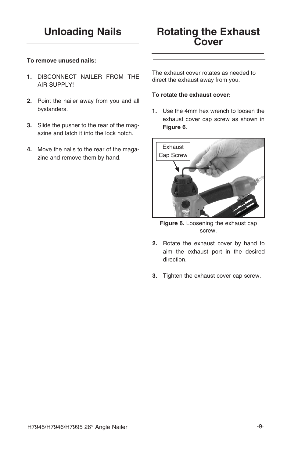 Unloading nails, Rotating the exhaust cover | Grizzly H7995 User Manual | Page 11 / 28