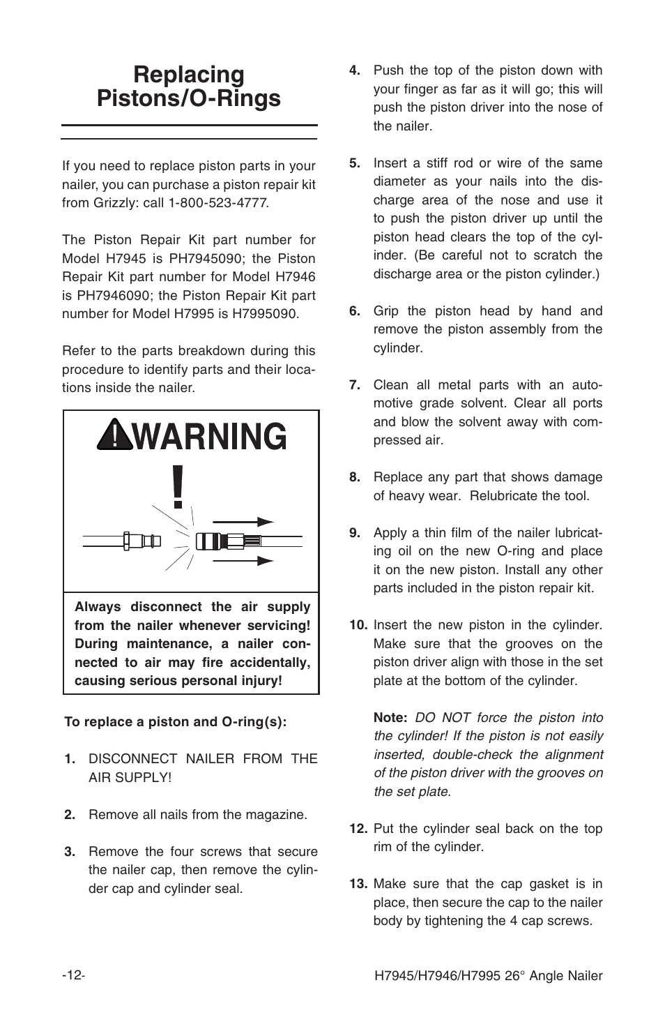Replacing pistons/o-rings | Grizzly H7995 User Manual | Page 14 / 28