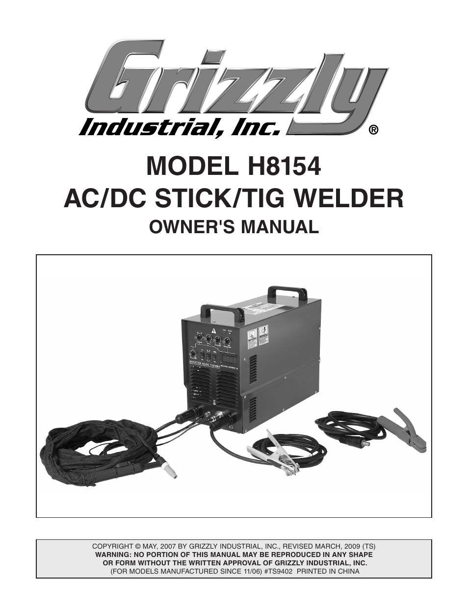 Grizzly AC/DC STICK/TIG WELDER H8154 User Manual | 24 pages