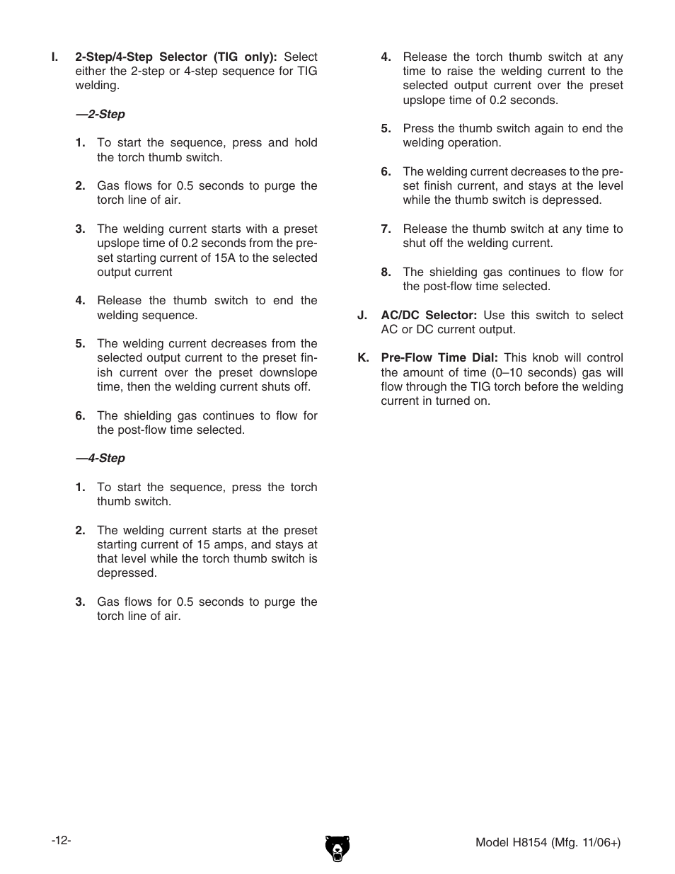 Grizzly AC/DC STICK/TIG WELDER H8154 User Manual | Page 14 / 24