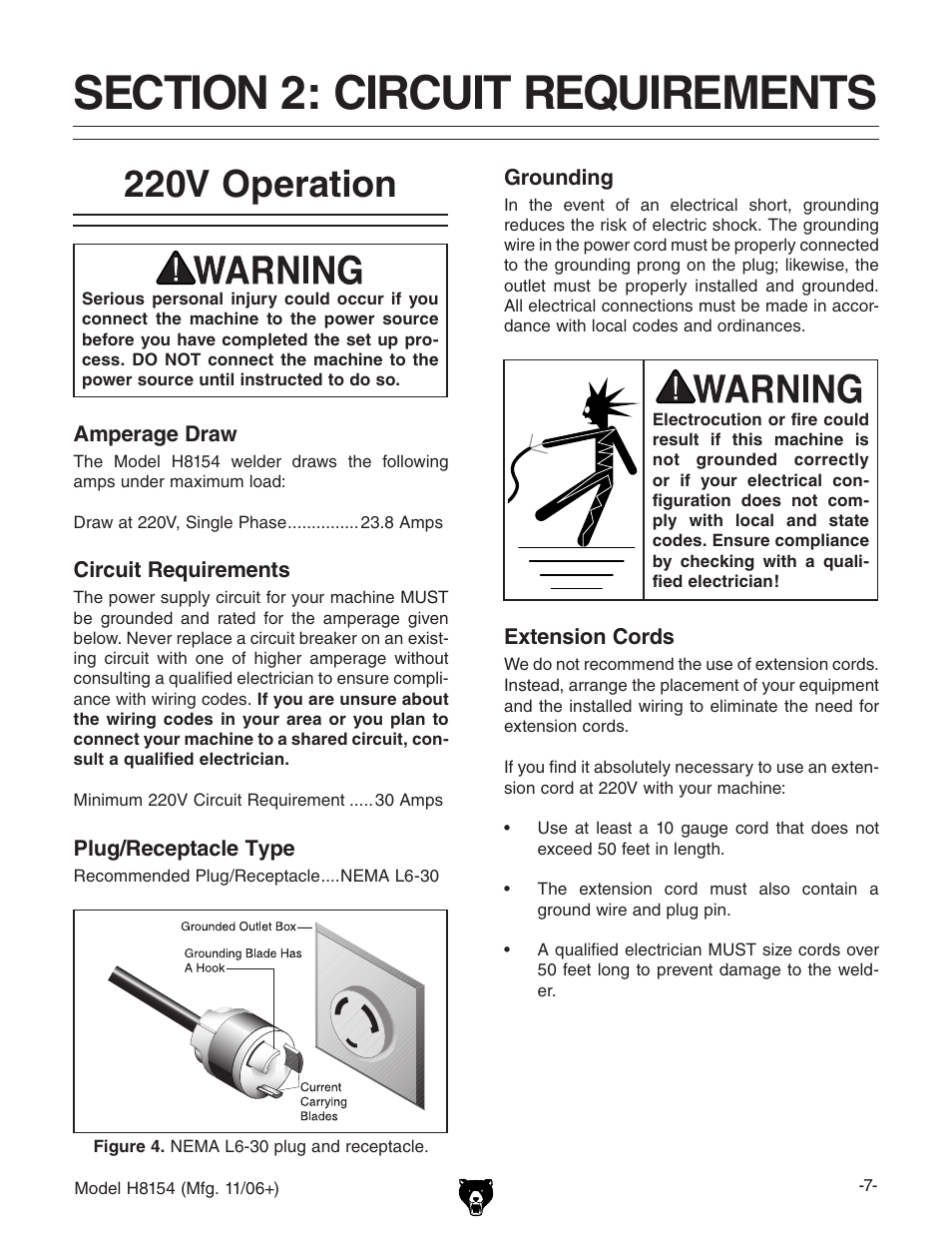 220v operation | Grizzly AC/DC STICK/TIG WELDER H8154 User Manual | Page 9 / 24