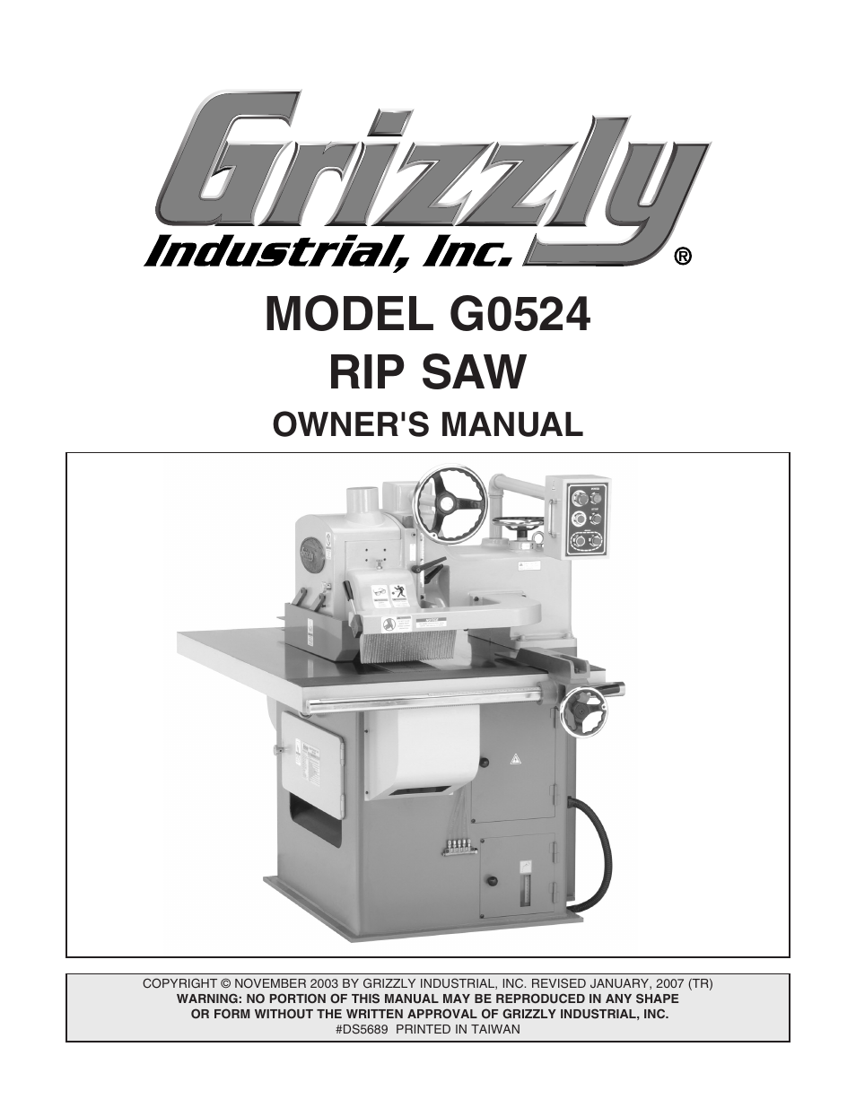 Grizzly G0524 User Manual | 60 pages