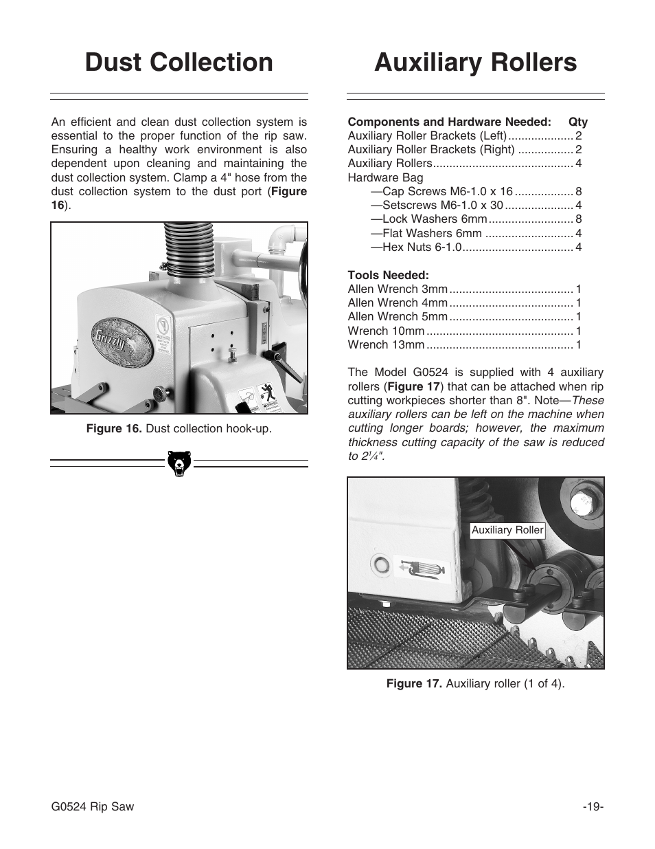 Auxiliary rollers dust collection | Grizzly G0524 User Manual | Page 21 / 60