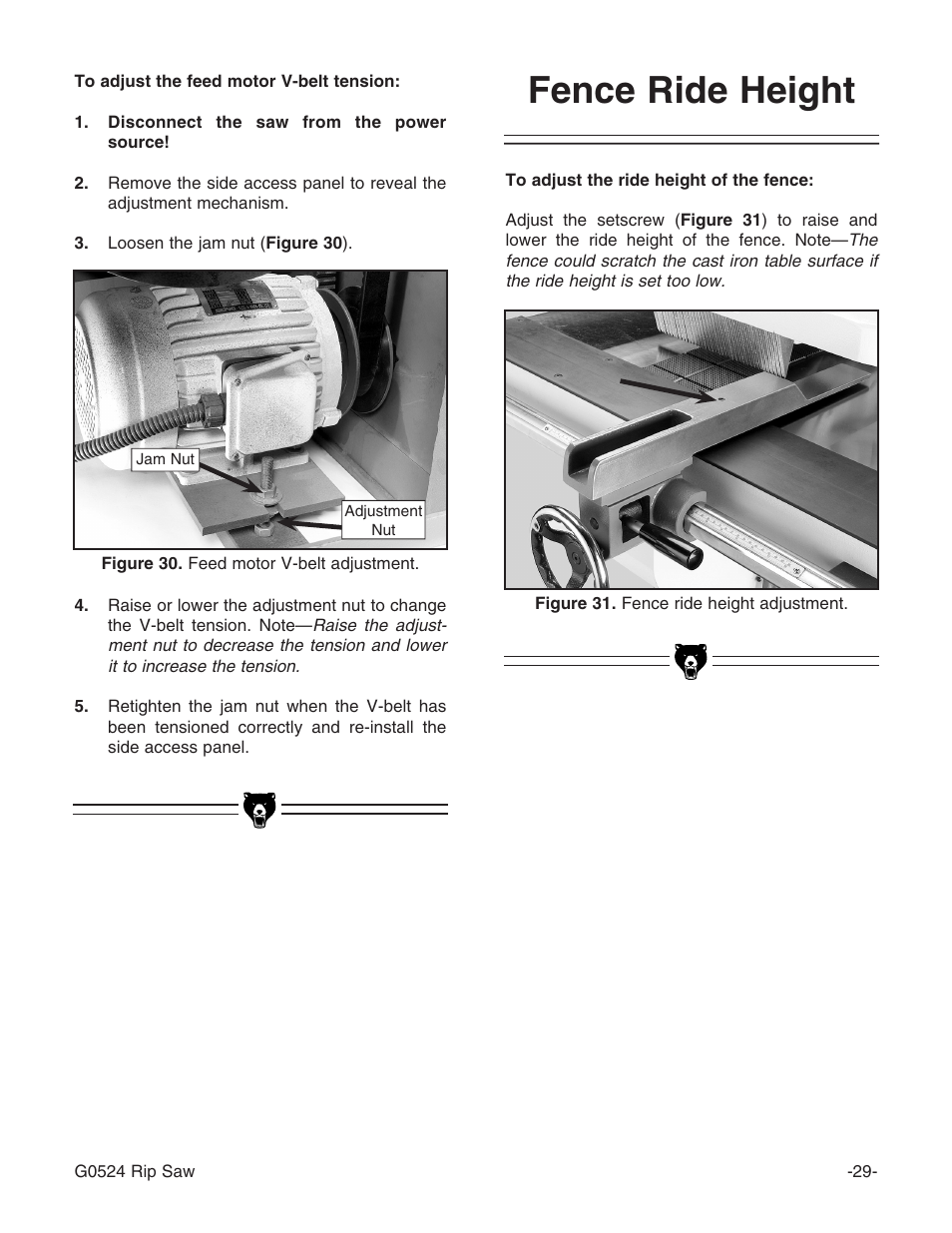 Fence ride height | Grizzly G0524 User Manual | Page 31 / 60