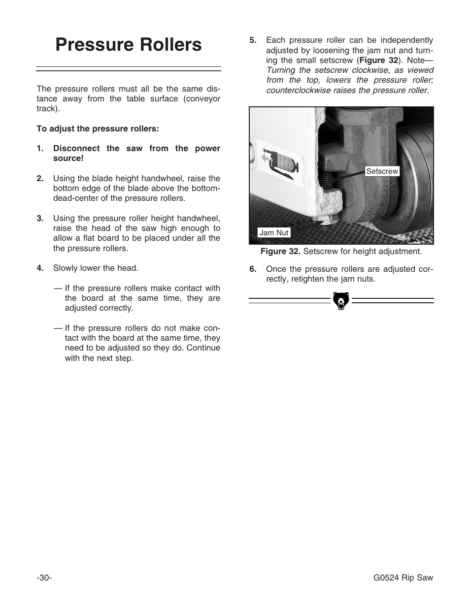 Pressure rollers | Grizzly G0524 User Manual | Page 32 / 60