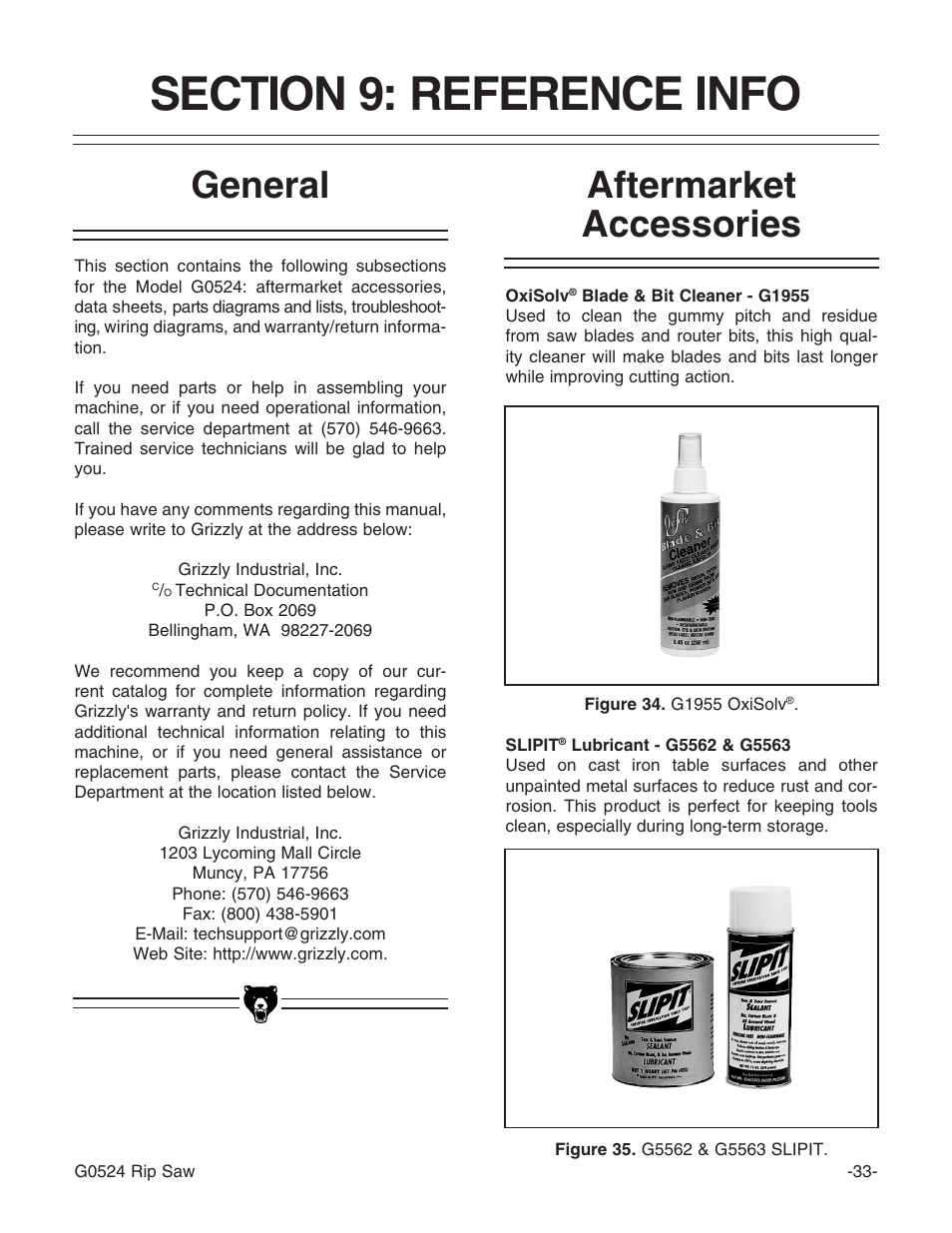 Aftermarket accessories general | Grizzly G0524 User Manual | Page 35 / 60