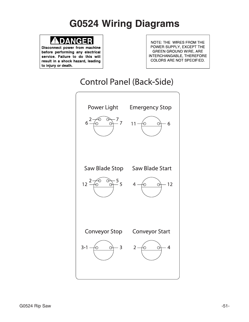 G0524 wiring diagrams | Grizzly G0524 User Manual | Page 53 / 60