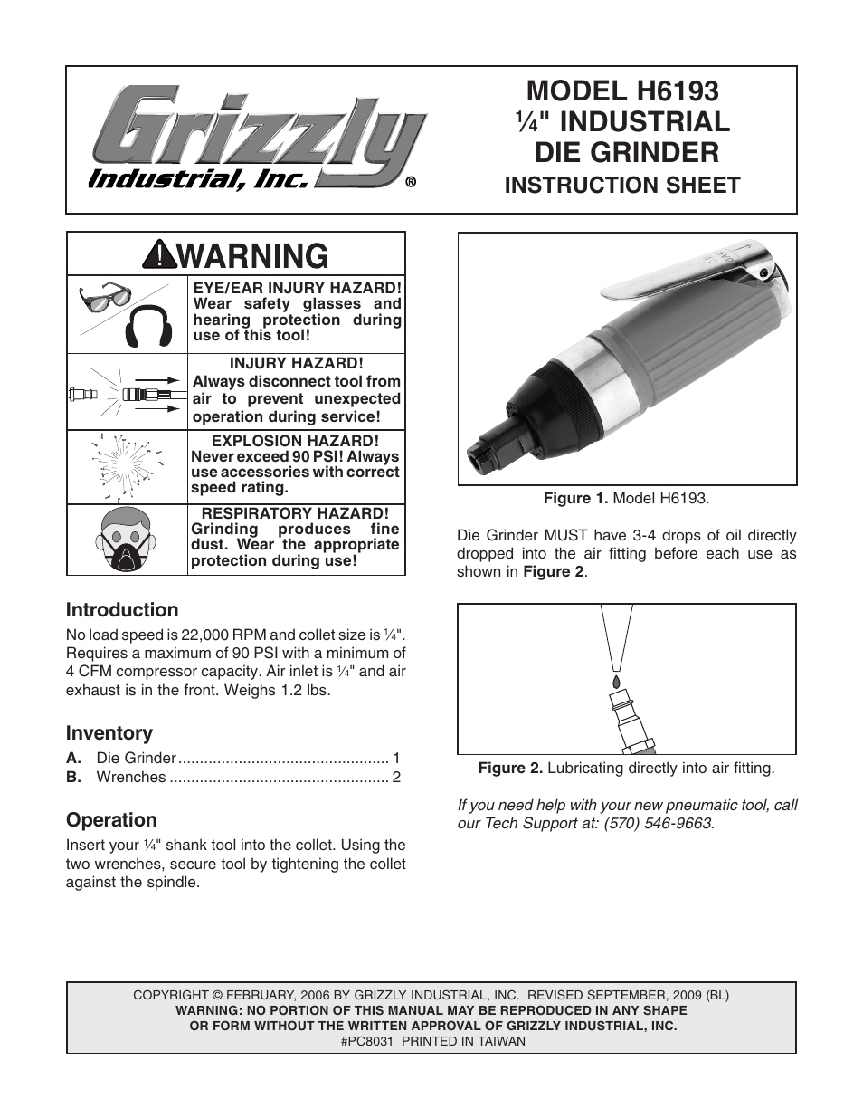 Grizzly Industrial Die H6193 User Manual | 2 pages