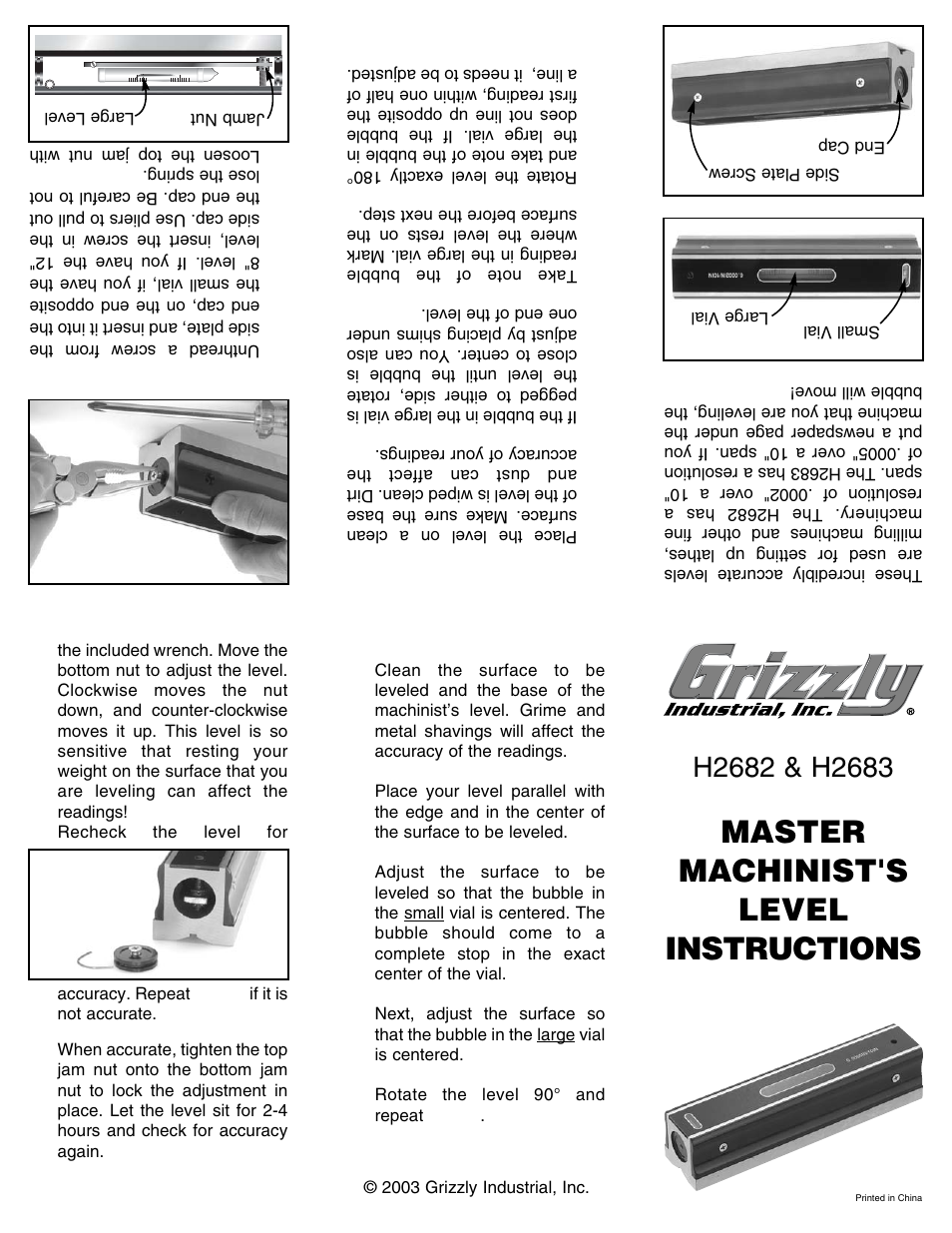 Grizzly Master Machinist's Level H2682 User Manual | 1 page