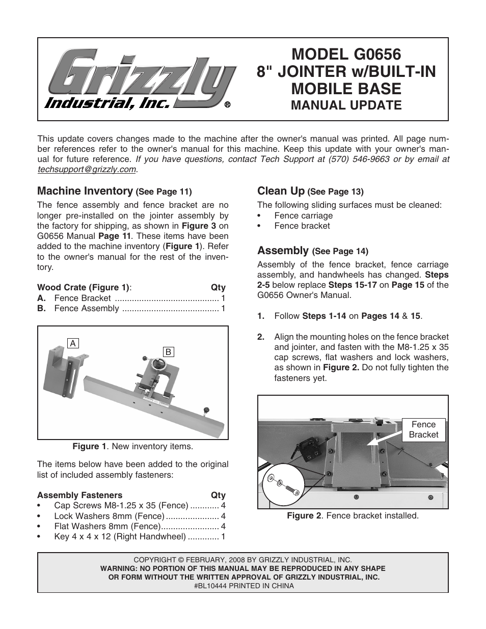 Manual update | Grizzly Jointer w/ Spiral Cutterhead G0656X User Manual | Page 13 / 66