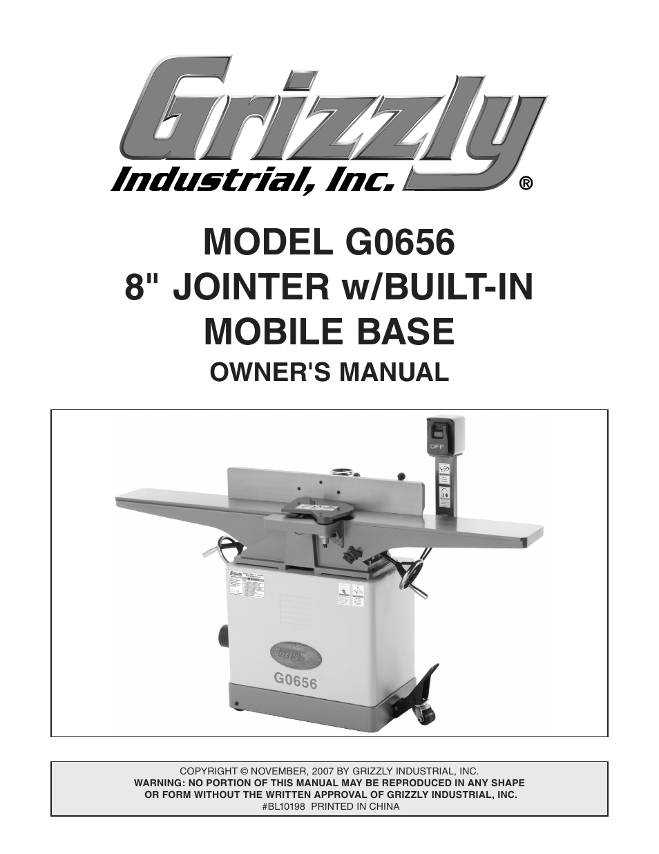 Owner's manual | Grizzly Jointer w/ Spiral Cutterhead G0656X User Manual | Page 15 / 66