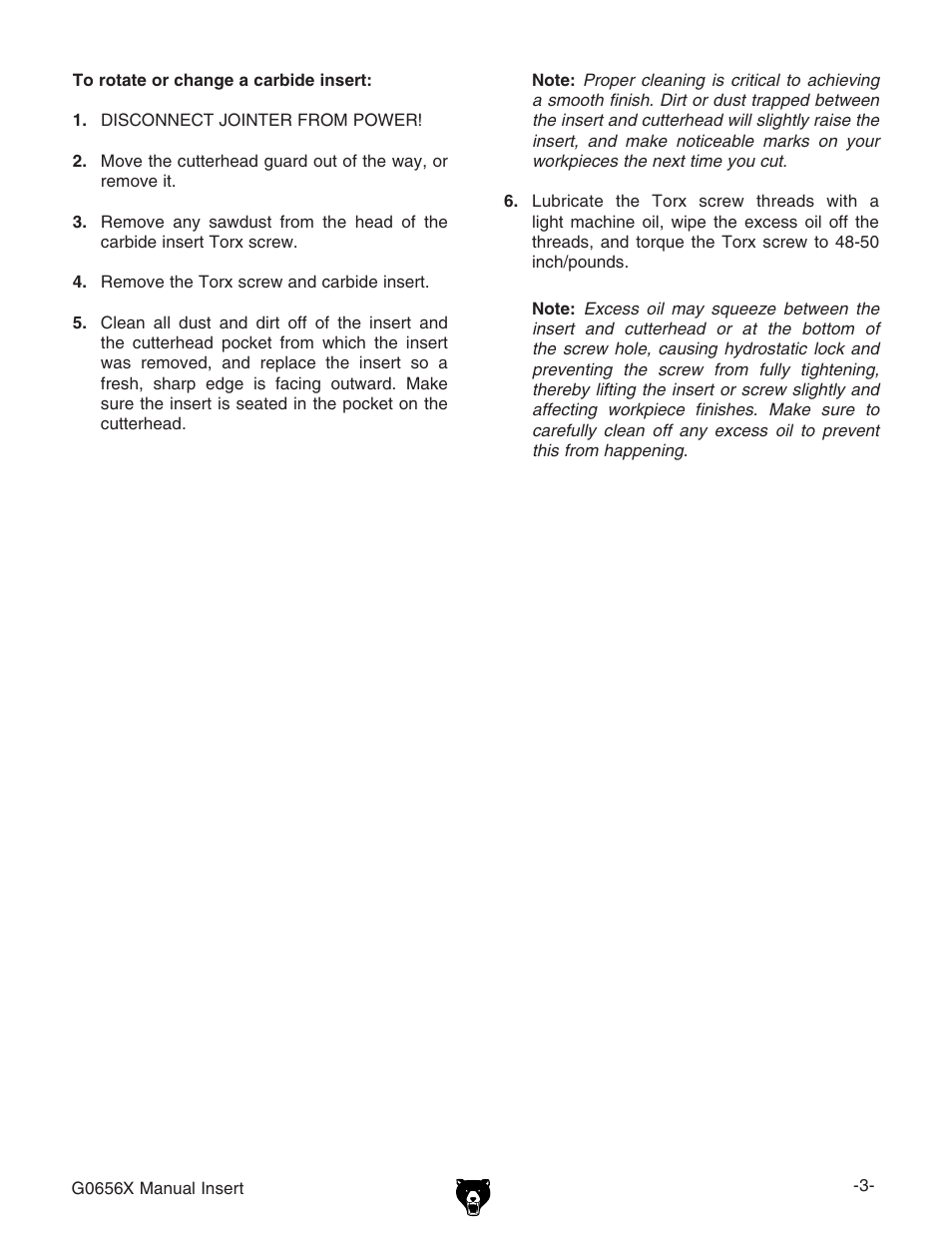 Grizzly Jointer w/ Spiral Cutterhead G0656X User Manual | Page 3 / 66