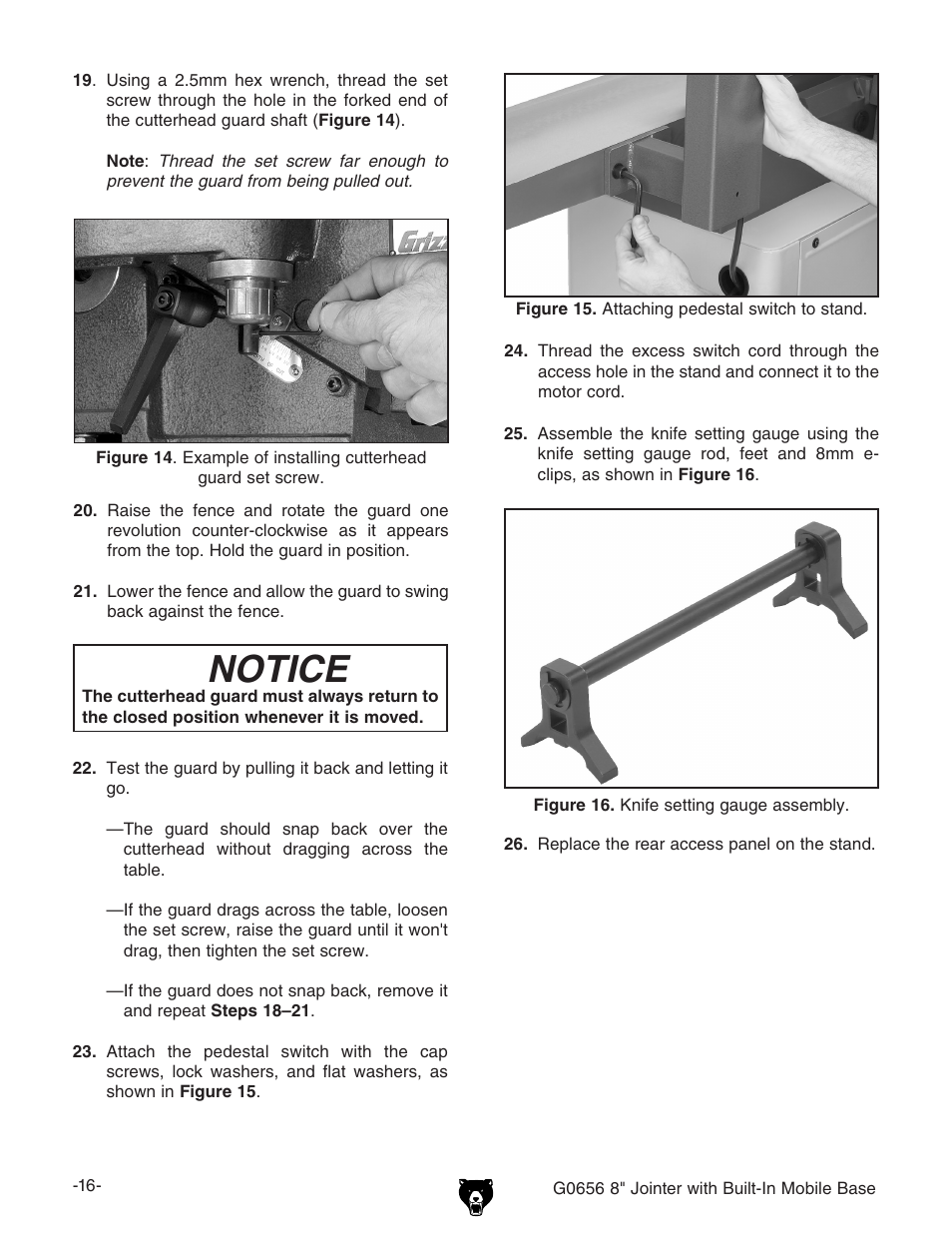 Notice | Grizzly Jointer w/ Spiral Cutterhead G0656X User Manual | Page 32 / 66