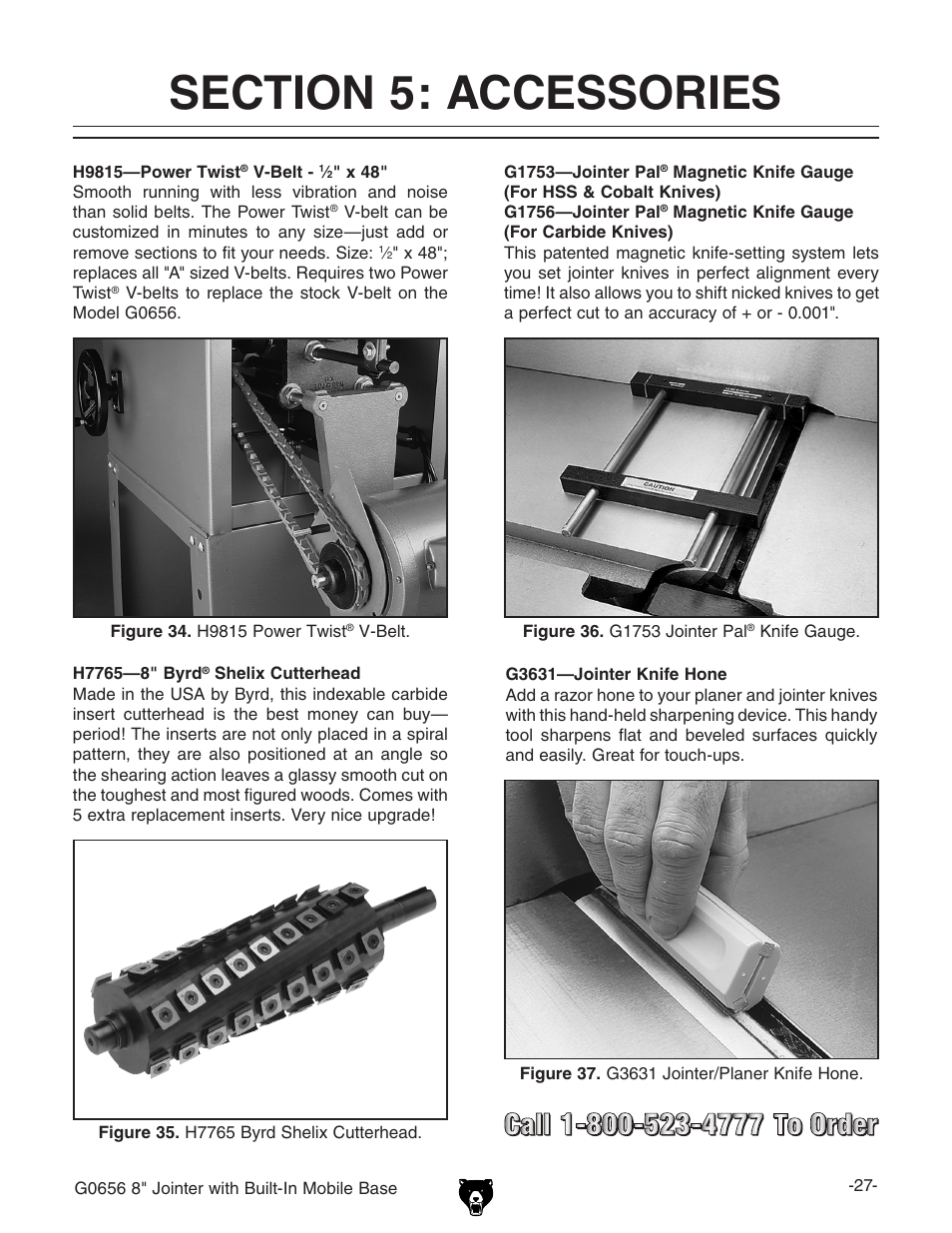Grizzly Jointer w/ Spiral Cutterhead G0656X User Manual | Page 43 / 66