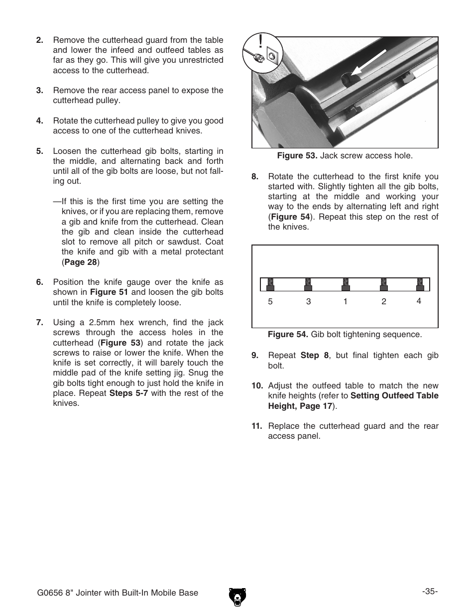 Grizzly Jointer w/ Spiral Cutterhead G0656X User Manual | Page 51 / 66