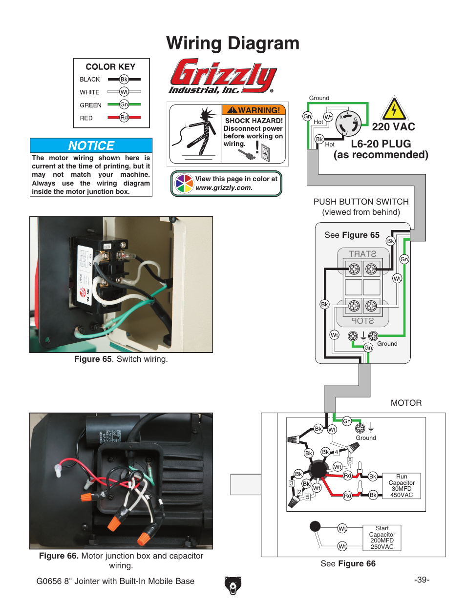 Wiring diagram | Grizzly Jointer w/ Spiral Cutterhead G0656X User Manual | Page 55 / 66