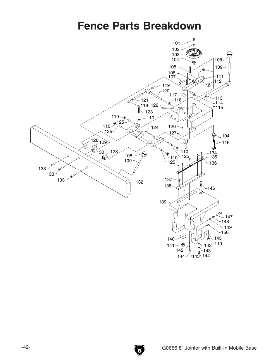 Fence parts breakdown | Grizzly Jointer w/ Spiral Cutterhead G0656X User Manual | Page 58 / 66