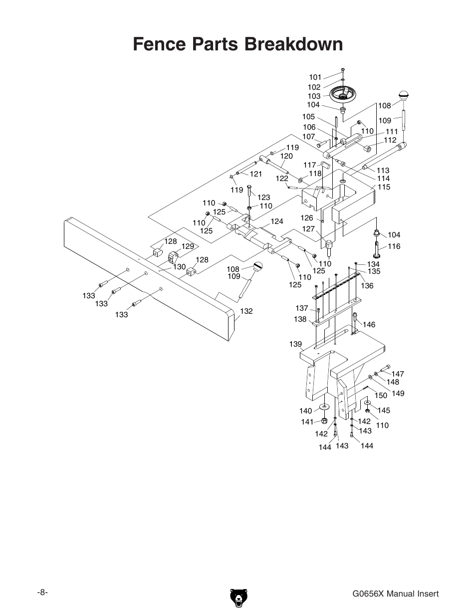 Fence parts breakdown | Grizzly Jointer w/ Spiral Cutterhead G0656X User Manual | Page 8 / 66