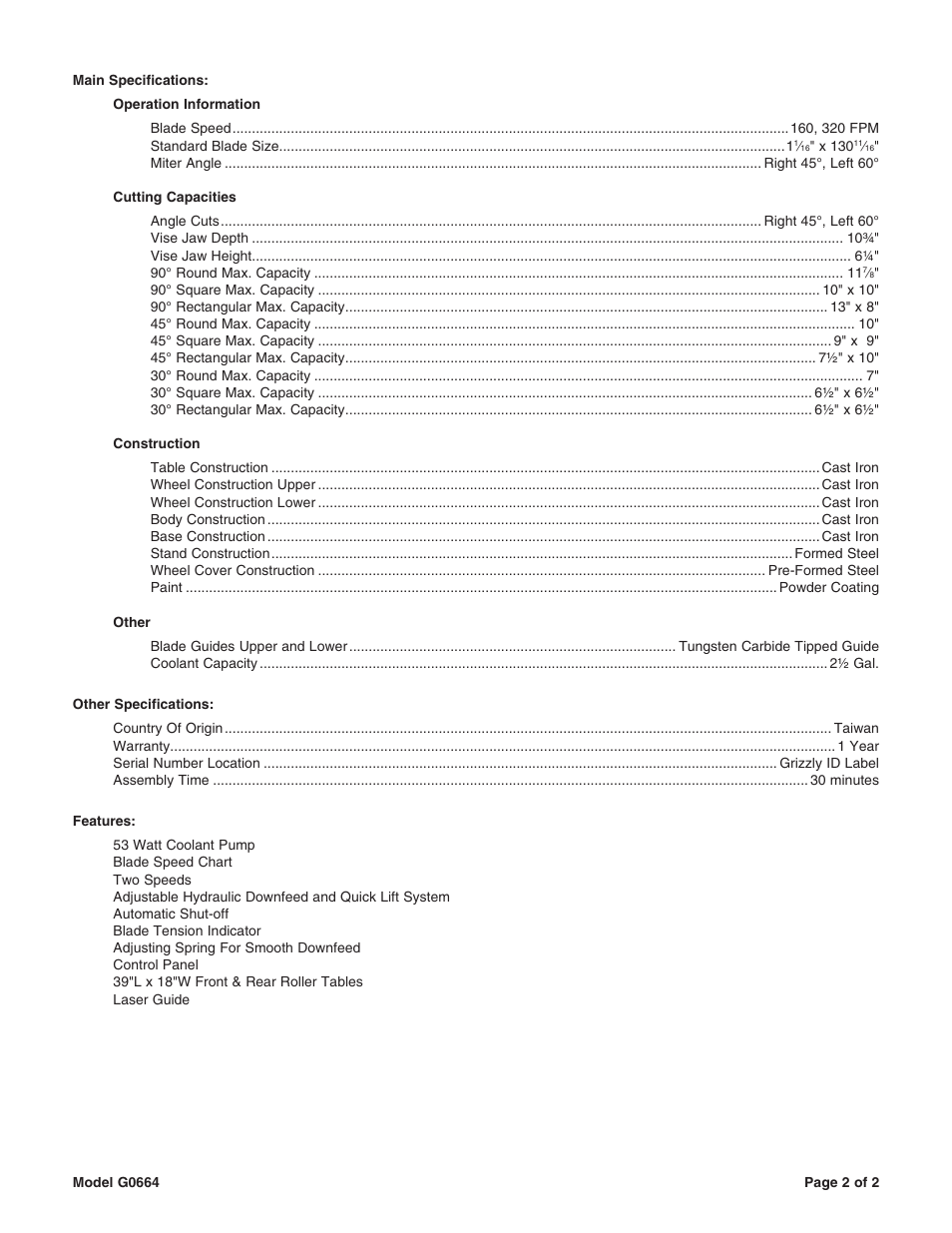 Grizzly G0664 User Manual | Page 2 / 2