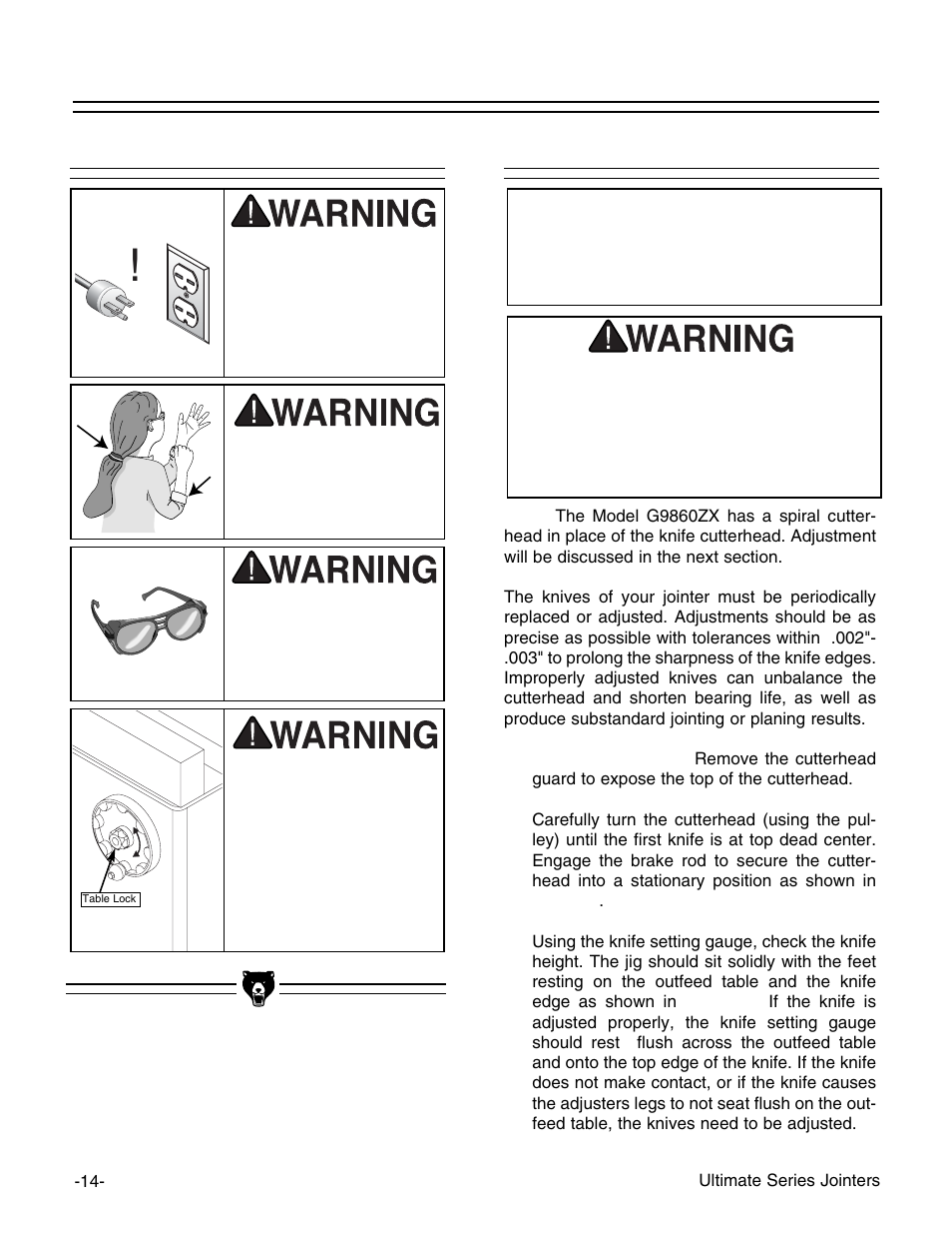 Knives general, Notice | Grizzly G9859 User Manual | Page 16 / 56
