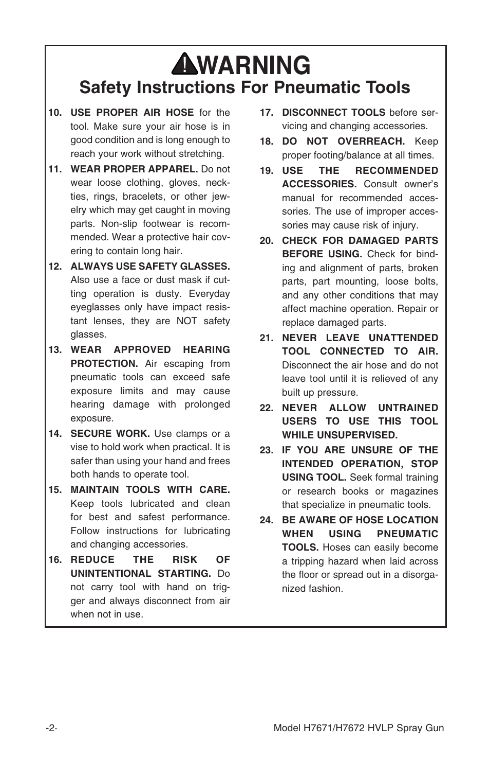 Safety instructions for pneumatic tools | Grizzly H7671 User Manual | Page 4 / 20